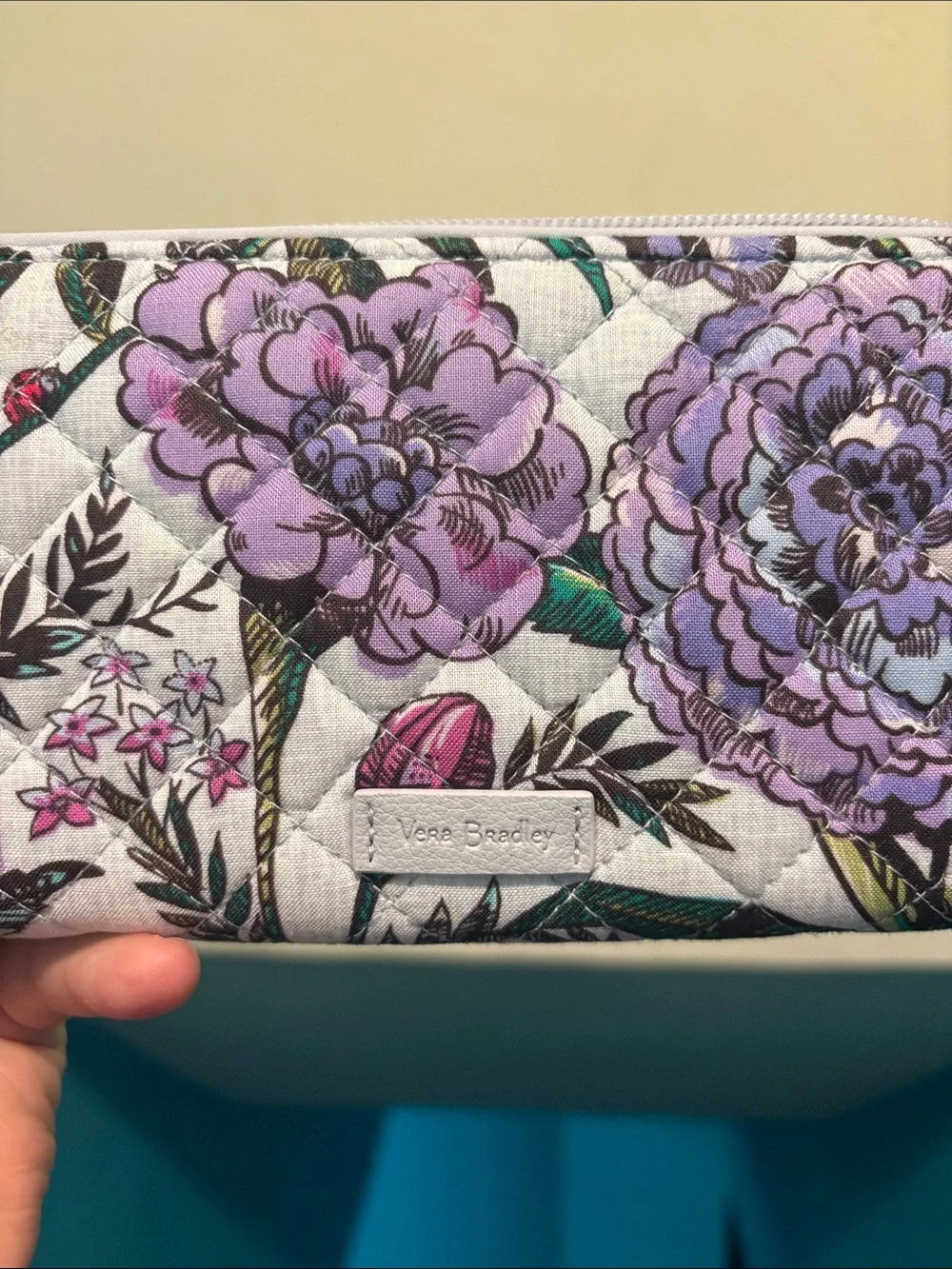 Vera Bradley Lavender Floral Quilted Zip Wallet with Green Accents - Picture 2 of 6